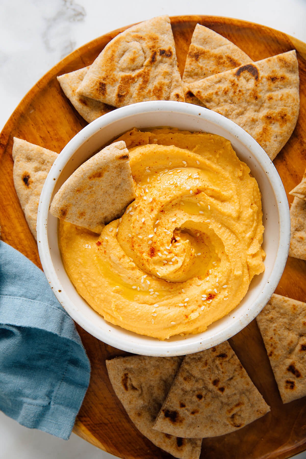 sweet potato hummus with pita wedges