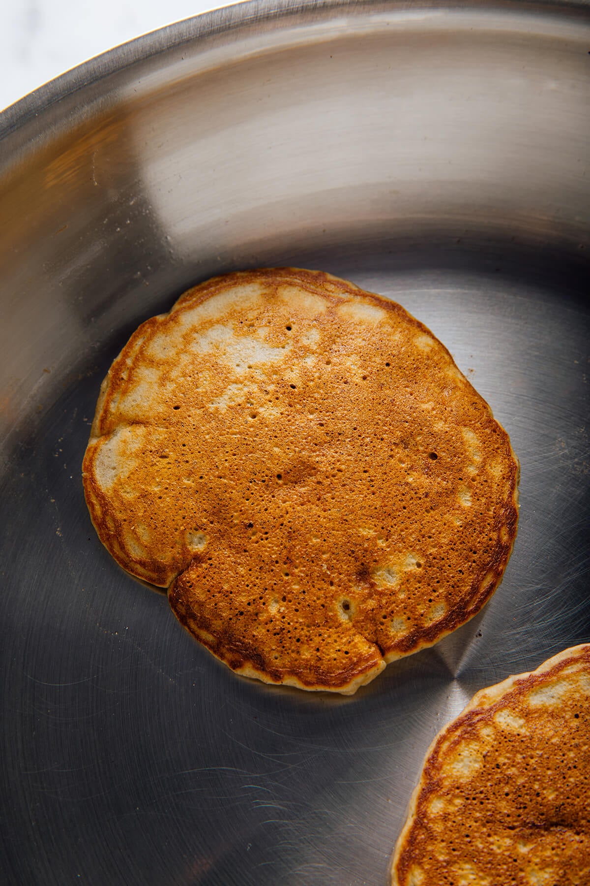 flipped banana oat pancakes
