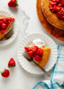 almond cake with strawberries and rhubarb