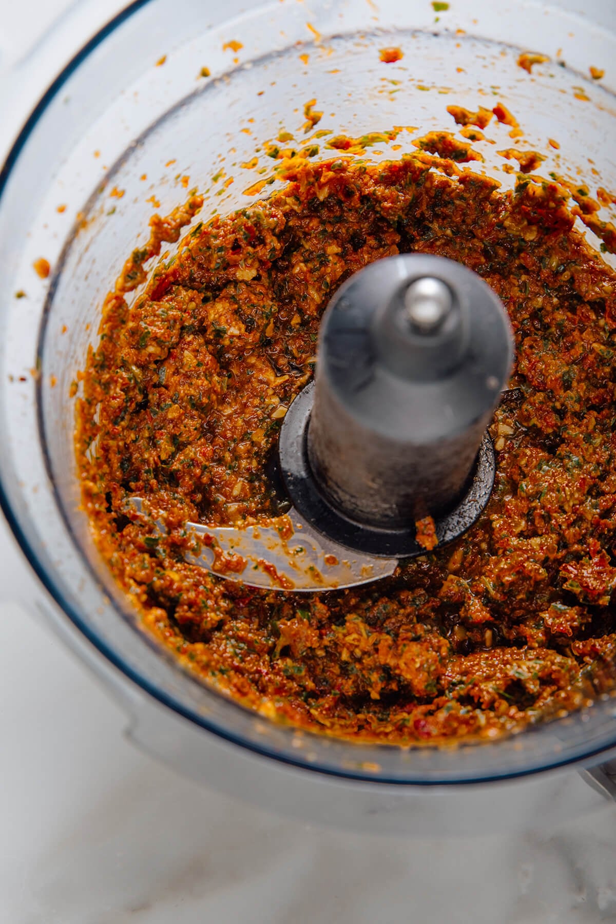 sun-dried tomato pesto after blending
