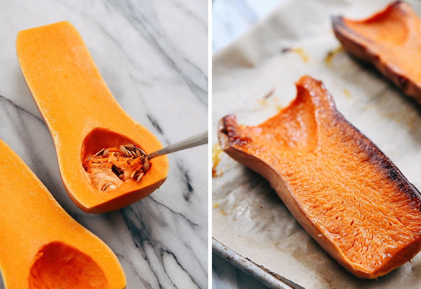 butternut squash before and after roasting