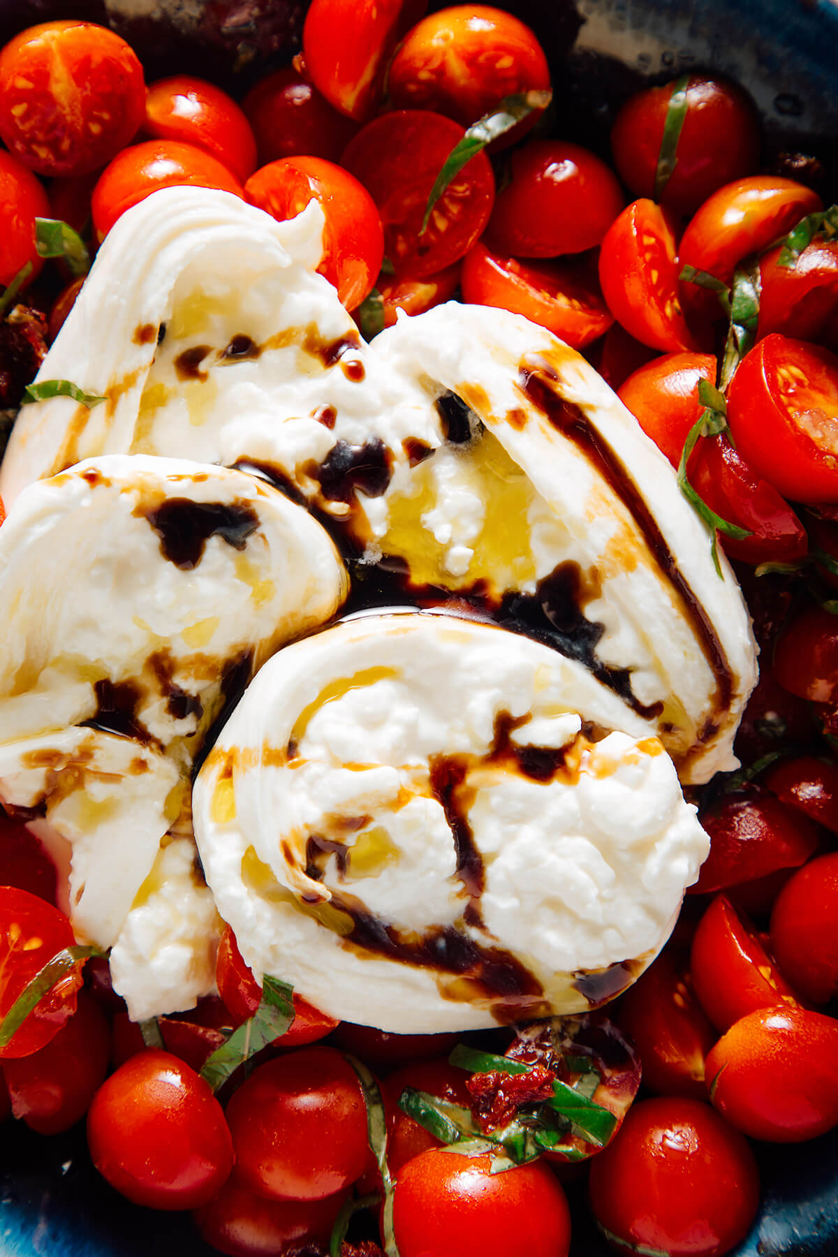 balsamic and olive oil on burrata