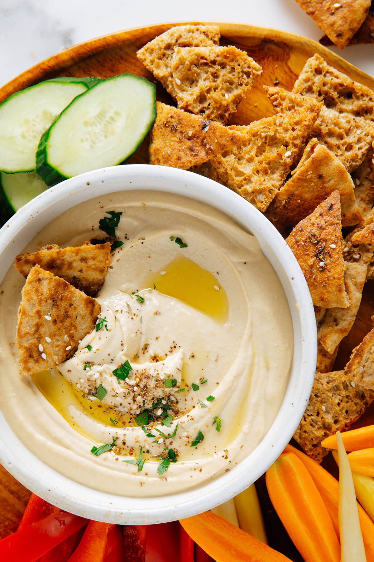 homemade pita chips with hummus